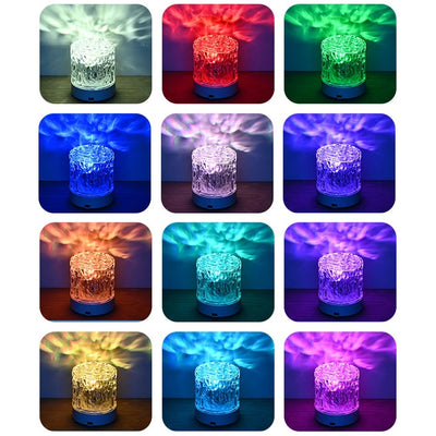 Crystal Lamp Water Ripple Projector Night Light Decoration Home Houses Bedroom Aesthetic Atmosphere Holiday Gift Sunset Lights Home Decor - AA Trading