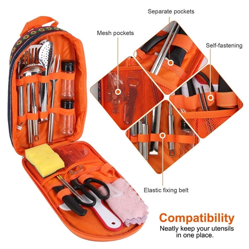 19Pcs Camping Cooking Utensil Kit Portable Picnic Cookware Outdoor