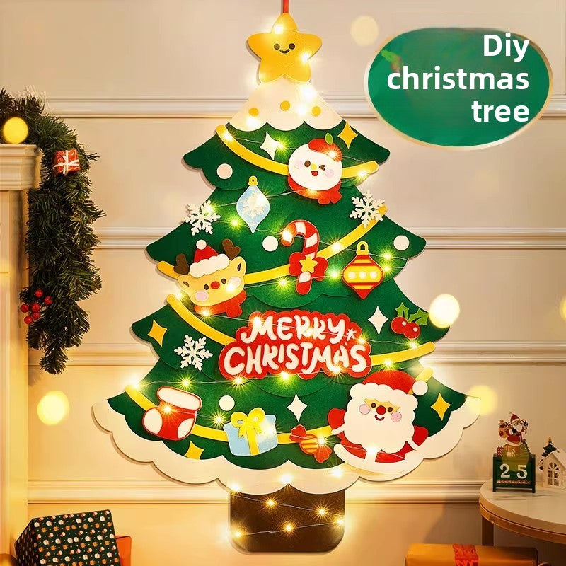 DIY Felt Christmas Tree Wall Decoration with LED Lights - AA Trading