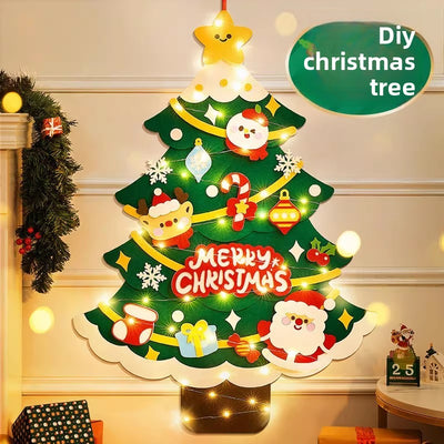 DIY Felt Christmas Tree Wall Decoration with LED Lights - AA Trading