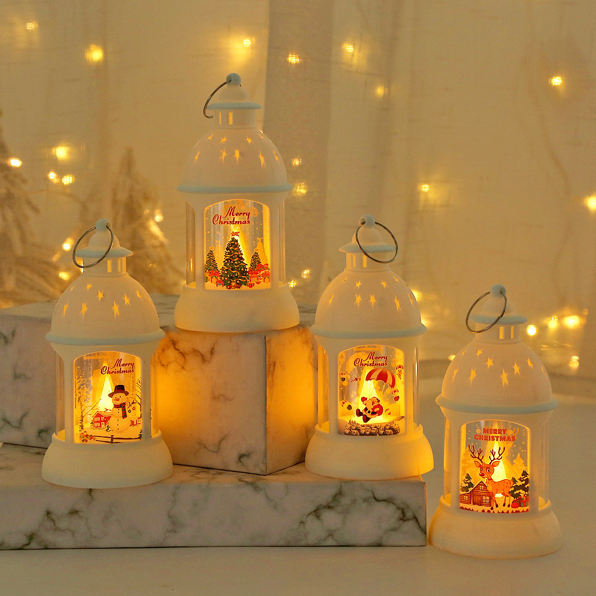 Christmas Decorative Cylinder Wind Light with Santa Snowman Designs - AA Trading