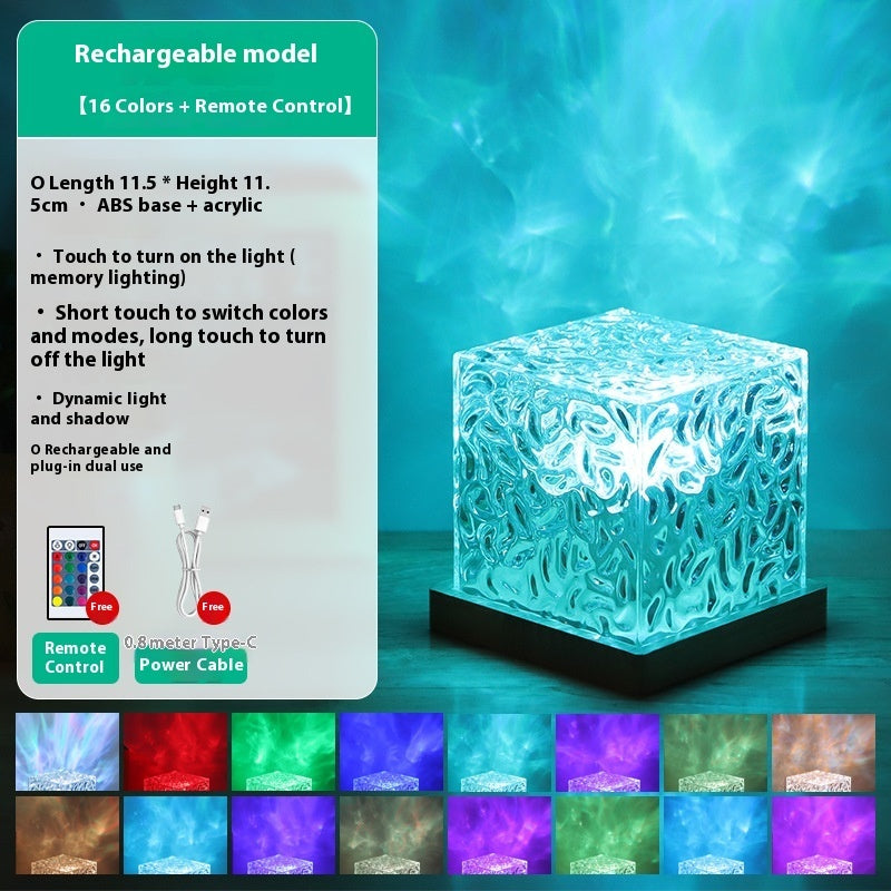 Crystal Lamp Water Ripple Projector Night Light Decoration Home Houses Bedroom Aesthetic Atmosphere Holiday Gift Sunset Lights Home Decor - AA Trading