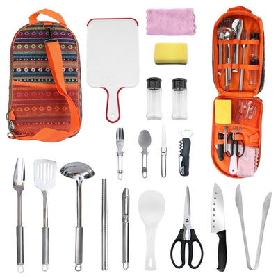 19Pcs Camping Cooking Utensil Kit Portable Picnic Cookware Outdoor