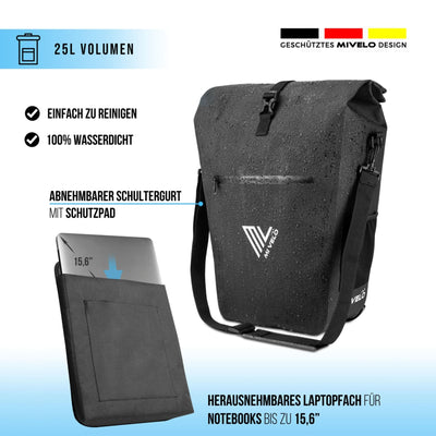 Mivelo Fahrradtasche 2in1 "CAPAX" 25L wasserdicht - AA Trading