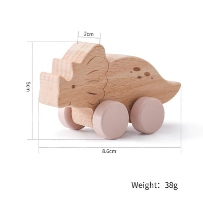 1 pc Beech Wood Montessori Toy Dinosaur with wheels multivariant - AA Trading