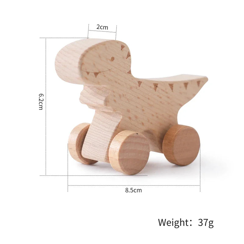 1 pc Beech Wood Montessori Toy Dinosaur with wheels multivariant - AA Trading