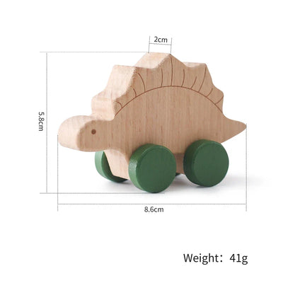 1 pc Beech Wood Montessori Toy Dinosaur with wheels multivariant - AA Trading