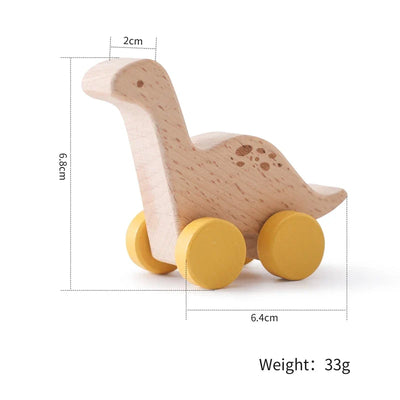 1 pc Beech Wood Montessori Toy Dinosaur with wheels multivariant - AA Trading