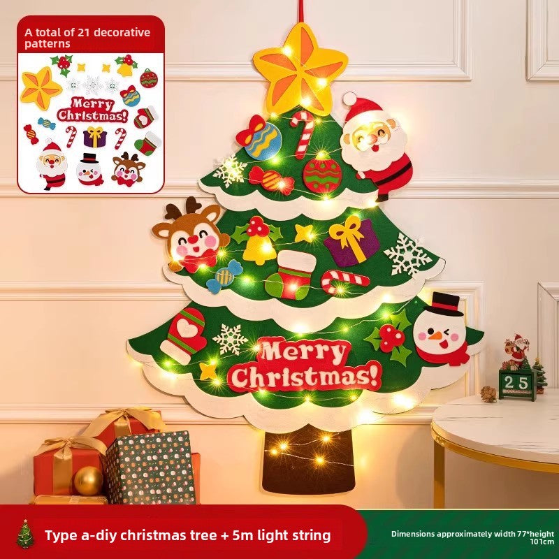 DIY Felt Christmas Tree Wall Decoration with LED Lights - AA Trading