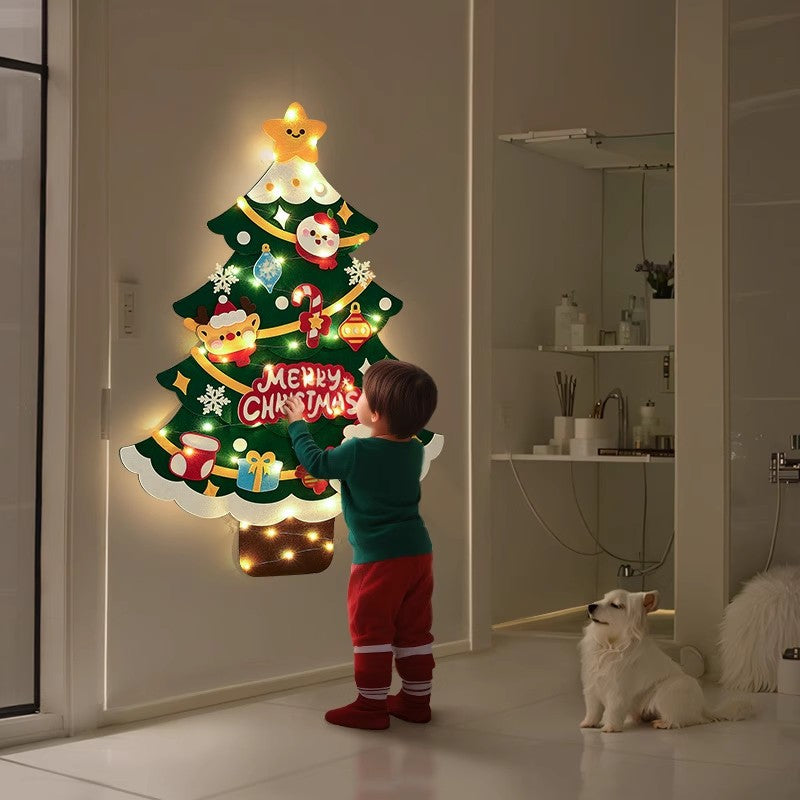 DIY Felt Christmas Tree Wall Decoration with LED Lights - AA Trading