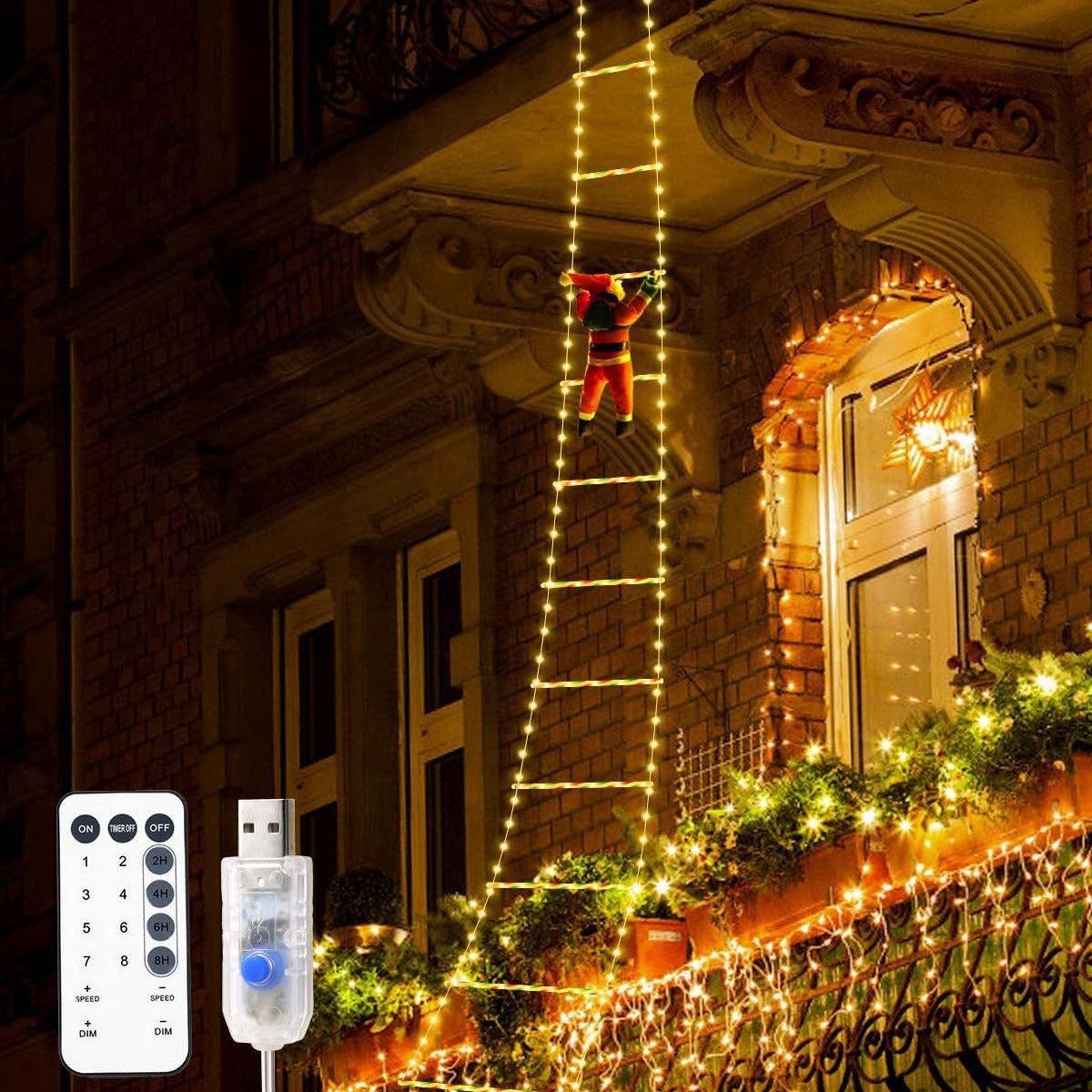 Santa Claus Climbing LED String Lights - AA Trading