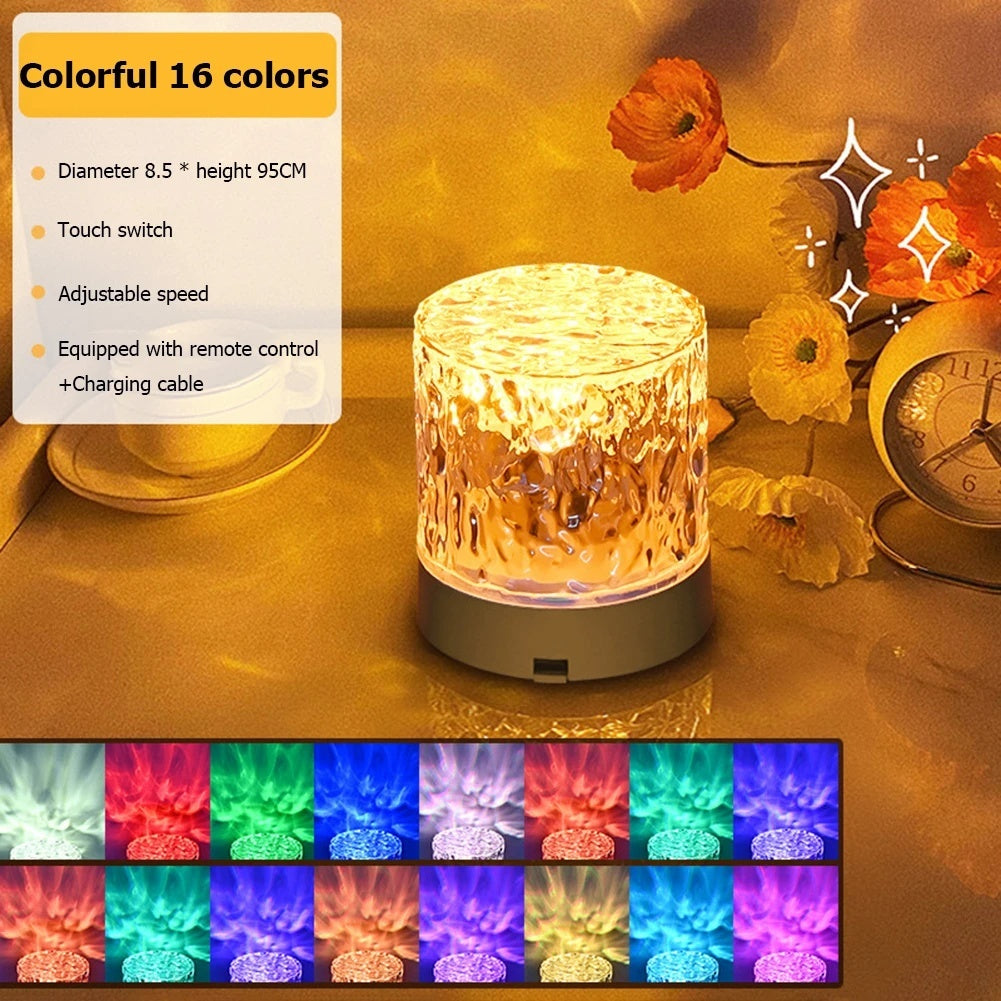 Crystal Lamp Water Ripple Projector Night Light Decoration Home Houses Bedroom Aesthetic Atmosphere Holiday Gift Sunset Lights Home Decor - AA Trading