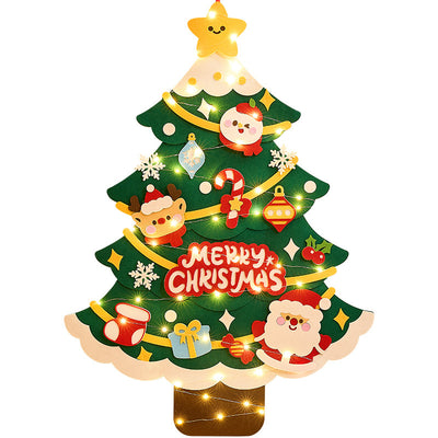DIY Felt Christmas Tree Wall Decoration with LED Lights - AA Trading